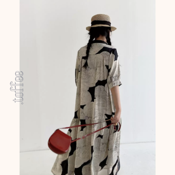 モノトーンプリントボウタイワンピース　Z00420　