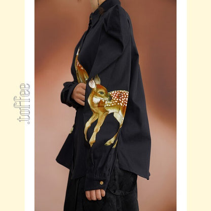 【2color】月明かりのバンビが踊る：オリエンタルな世界へ誘うブラウス C0185