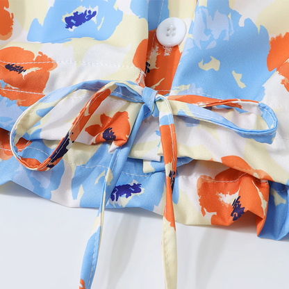 ドローストリング付きフローラルクロップド丈シャツ 《Z00914》