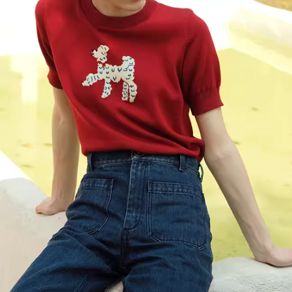 再販決定！【2color】プードル柄パフスリーブニットX1-008