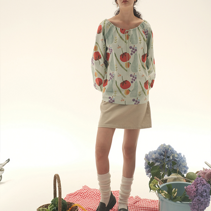 【2color】野菜と果物のコットンルーズプリントシャツ　Z00447