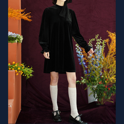 リボン付きブラックミニワンピース Z00086