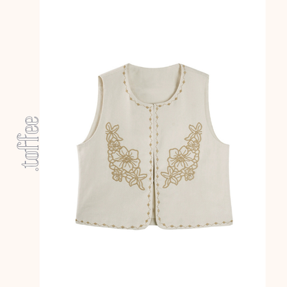 ハイビスカス刺繍ベスト＆ショートパンツセットアップ《Z01008》