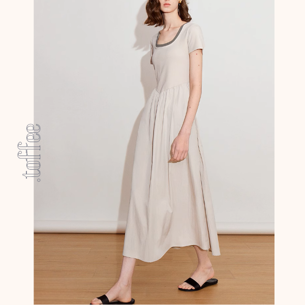 【2color】レイヤード風Uネックマキシワンピース《Z00923》