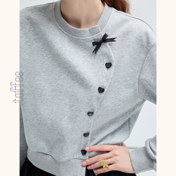 リボン＆ハートボタンアシンメントリーカーディガン　Z00459