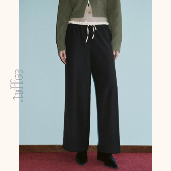 【5color】レースウエストワイドパンツ　Z00410