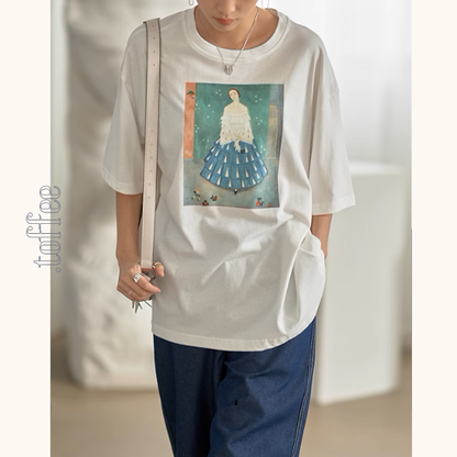 【8color】オーバーサイズドロップショルダープリントTシャツ《Z00994》