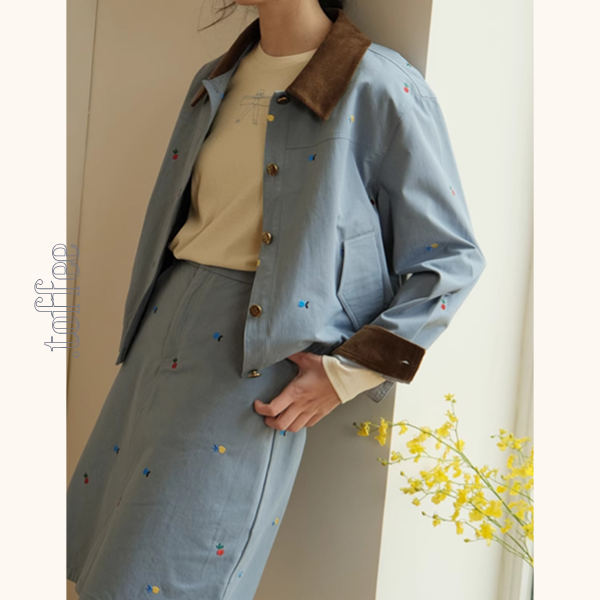 【2color】マルチカラー刺繍入りデニムセットアップ　Z00499