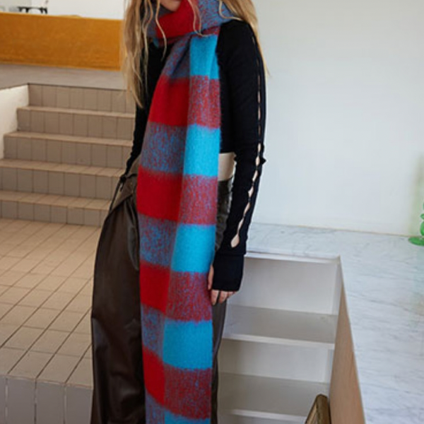 【3color】チェックパターンスーパーロングスカーフ X-453