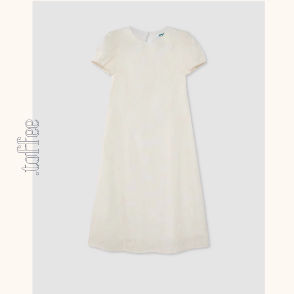 パフスリーブ蝶柄刺繍入りミモレ丈ワンピース《Z00873》