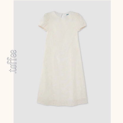 パフスリーブ蝶柄刺繍入りミモレ丈ワンピース《Z00873》