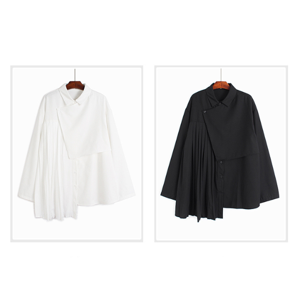 【2color】ラペルプリーツシャツ X-350