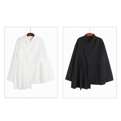 【2color】ラペルプリーツシャツ X-350