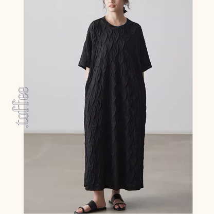 ラウンドネックロングブラックワンピース《Z00996》