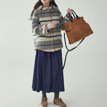 ポケット付きロングデニムプリーツスカート　《Z00732》