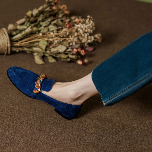 【2color】リボンチェーンラウンドトゥフラットシューズ X-369