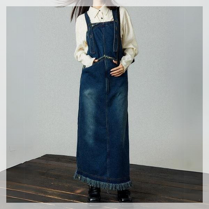 フリンジデニムジャンパースカート X-368