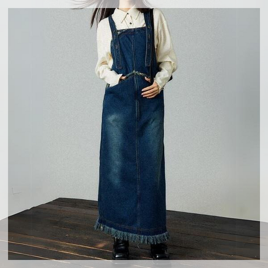 フリンジデニムジャンパースカート X-368