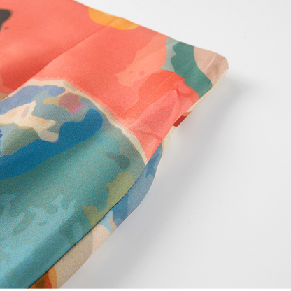 油絵プリントハイウエストスリムヒップスカート X-518