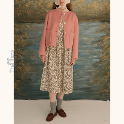 コーデュロイフローラルプリントノースリーブワンピース　Z00616