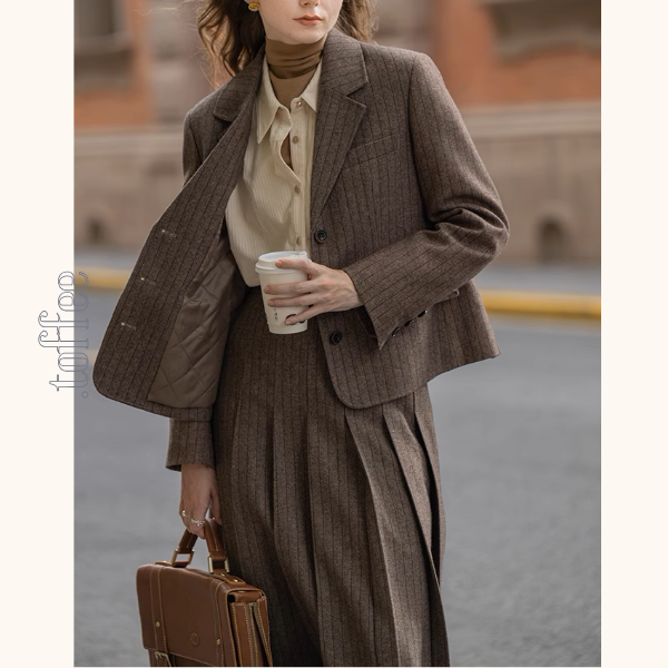 ストライプテーラードジャケット＆ロングプリーツスカートセットアップ《Z00865》