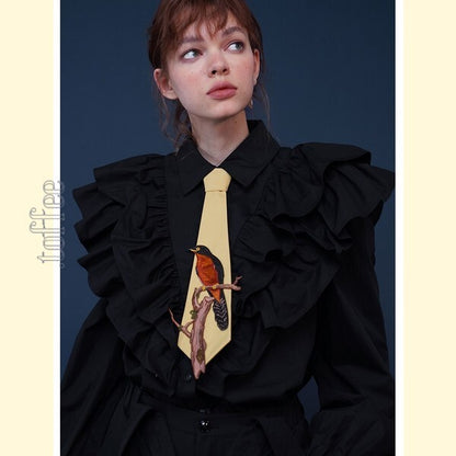 【3color】自由を纏う：手仕事の鳥刺繍タイ　C0179