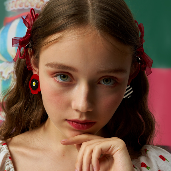 【2pattern】花びらモチーフ＆ラウンドストライプアシンメントリーイヤーアクセサリー　《Z00794》