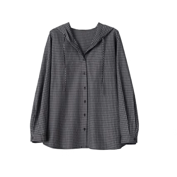 【2color】チェック柄フーディーシャツ《Z00978》