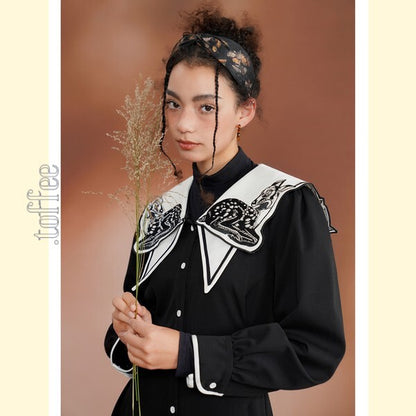 月明かりのバンビが佇む：オリエンタルと幻想が交差するプレッピーワンピース C0186