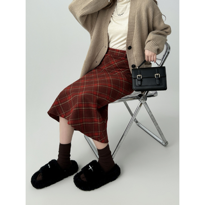 タータンチェックAラインロングスカート X-515