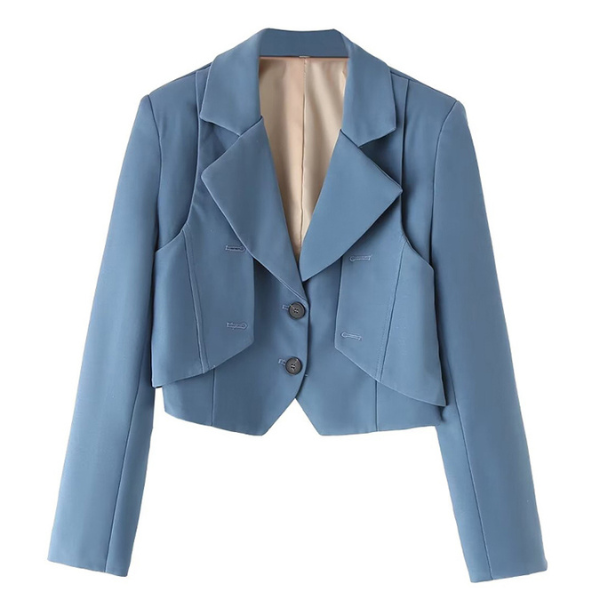 【2color】レイヤード風シングルブレストショートジャケット Z00156