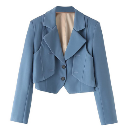 【2color】レイヤード風シングルブレストショートジャケット Z00156