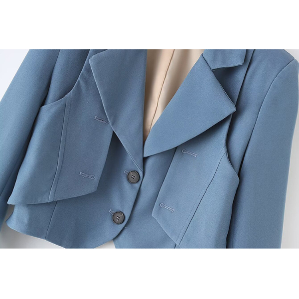 【2color】レイヤード風シングルブレストショートジャケット Z00156