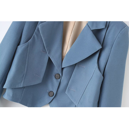 【2color】レイヤード風シングルブレストショートジャケット Z00156