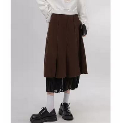 【3color】プリーツドッキングスカート X-014