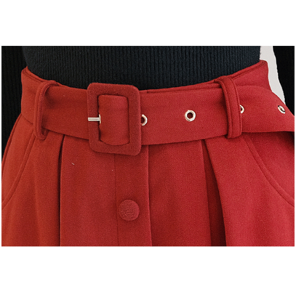 【2color】ベルテッドウールフレアスカート X-386