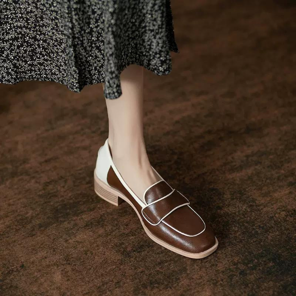 【２color】スクエアトゥコントラストシューズ　AU-286