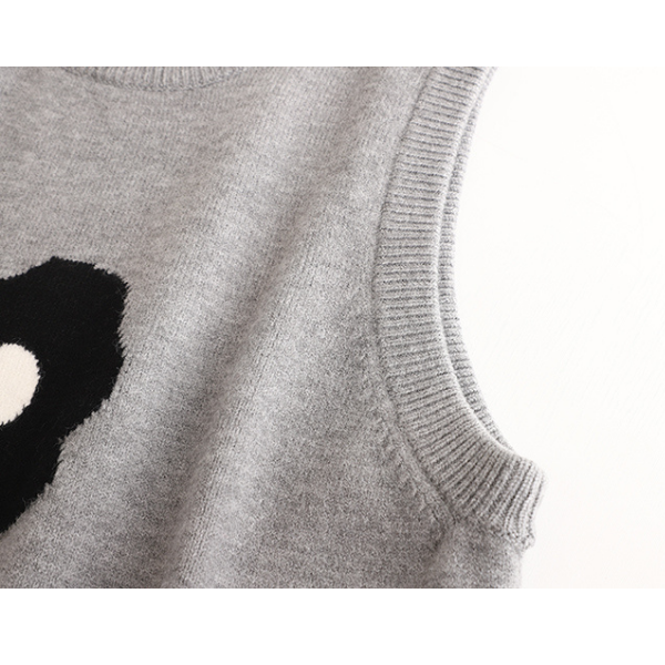 【3color】シンプルフラワーニットベスト X-335