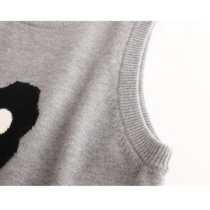 【3color】シンプルフラワーニットベスト X-335