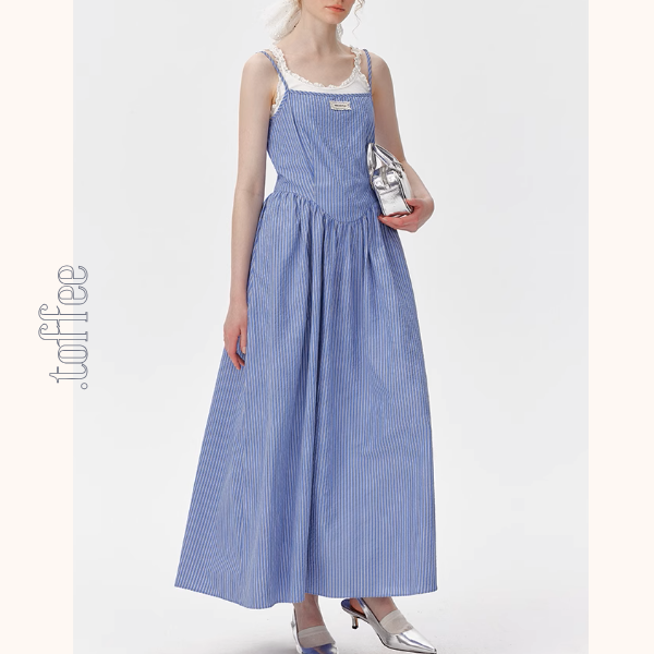 ブルーストライプロングキャミワンピース《Z01015》