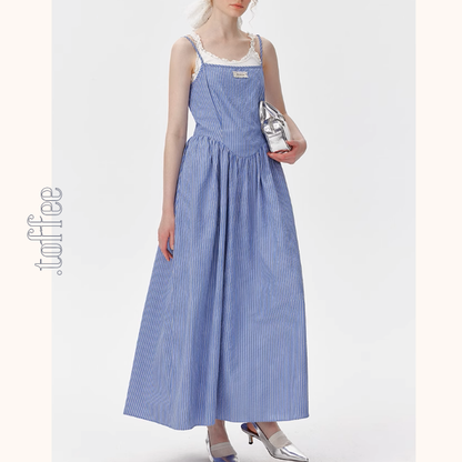 ブルーストライプロングキャミワンピース《Z01015》