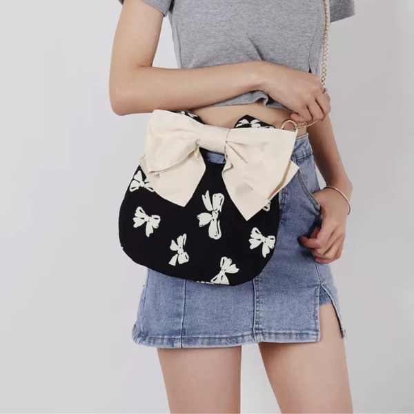 【3color】大きなリボン付きチェーンショルダーバッグ Z00237