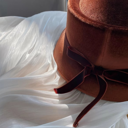 【2color】リボン付きベルベットハット Z00059