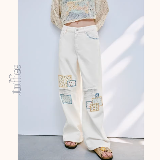 パッチワーク小花刺繍ワイドパンツ《Z01033》