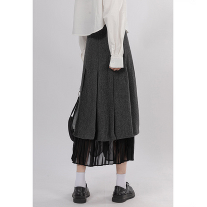 【3color】プリーツドッキングスカート X-014