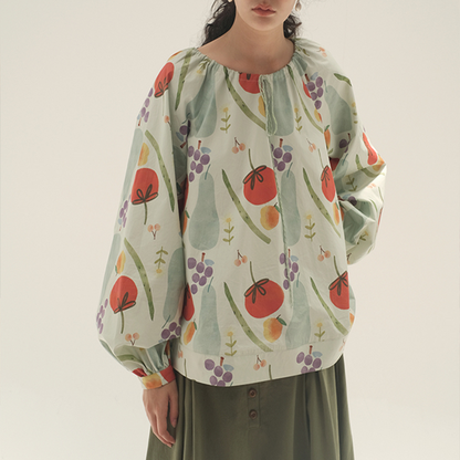 【2color】野菜と果物のコットンルーズプリントシャツ　Z00447