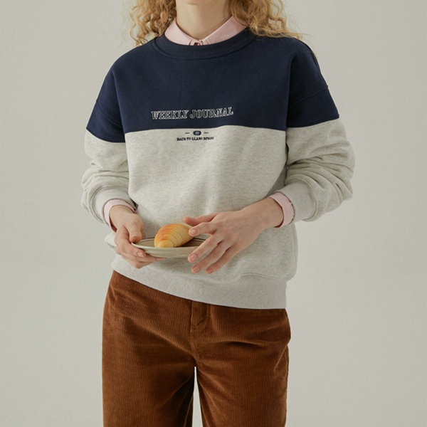 【2color】レター刺繍バイカラースウェット　Z00554