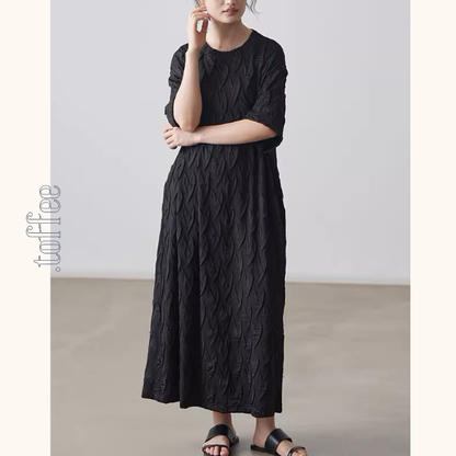 ラウンドネックロングブラックワンピース《Z00996》