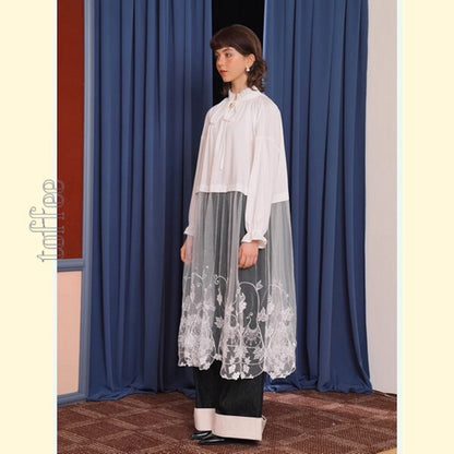 純白の夢幻：芸術的な刺繍レースのワンピース 《C0196》