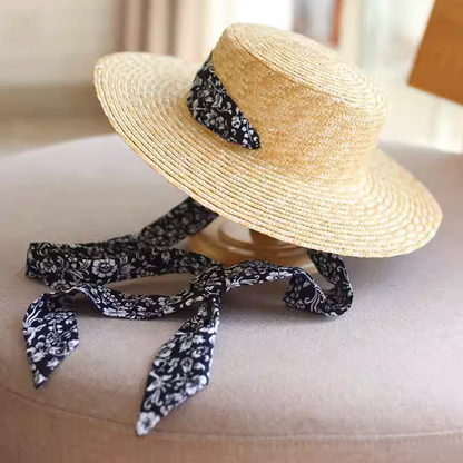 ハーフストラップフラットトップストローハット W-204